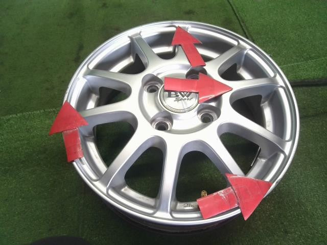 13インチ　社外アルミホイール4本　13×4.00B　4穴　PCD100　+46　ハブ径56mm　ビッグウェエイ Ｎ−ＷＧＮ(250123)