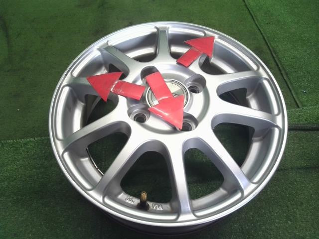 13インチ　社外アルミホイール4本　13×4.00B　4穴　PCD100　+46　ハブ径56mm　ビッグウェエイ Ｎ−ＷＧＮ(250123)