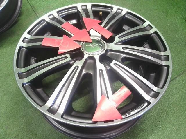 14インチ 社外 アルミホイール 4本 14×5.5J 中古 SMACK 4穴 PCD100 +50 フィット外し 自社品番250131