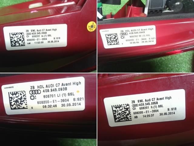 【中古】アウディ A6 DBA-4GCHVS 左右 テールランプ テールライト フィニッシャー 4点セット　LED　4G9945095B 自社品番240646