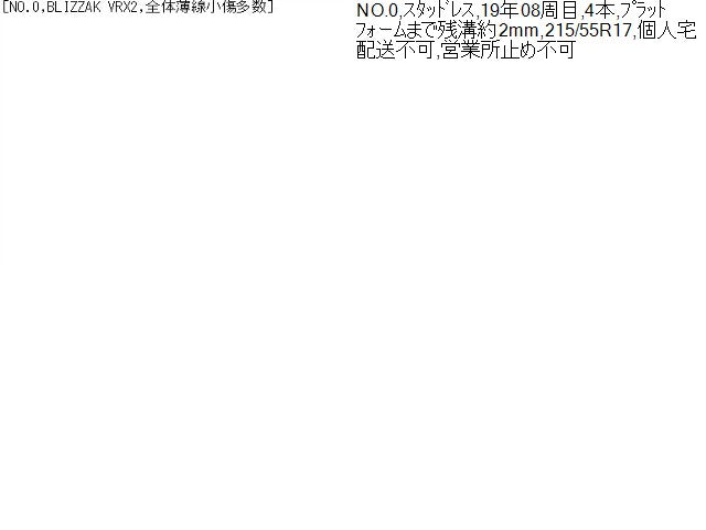 【中古】17インチ 冬 スタッドレスタイヤ 215/55R17 4本 ブリヂストン BLIZZAK VRX2 2019年製   自社品番240764