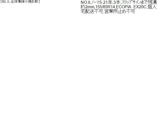 【中古】14インチ 夏 ノーマルタイヤ 155/65R14 3本 ブリヂストン 21年製 ECOPIA EX20C 自社品番240764