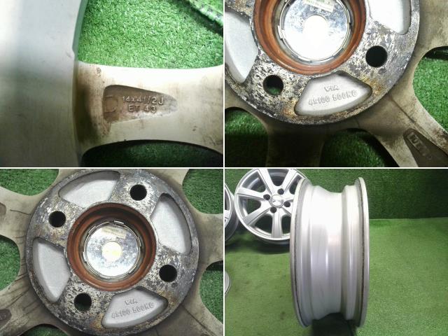 14インチ 社外アルミホイール 4本　14×4.5J　4穴　PCD100　+43　PRD　ハブ径67mm　ムーヴ外し 自社品番250049