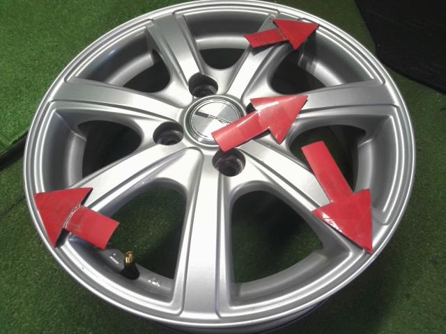 14インチ 社外アルミホイール 4本　14×4.5J　4穴　PCD100　+43　PRD　ハブ径67mm　ムーヴ外し 自社品番250049