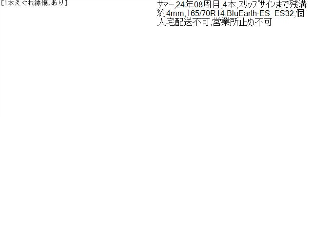 【中古】24年製 サマー  夏 タイヤ 165/70R14 YOKOHAMA BluEarth－ES　ES32 ブルーアース ヴィッツ DBA-NSP135 外し  自社品番250625 8T7