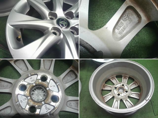 【中古】TOYOTA　純正　アルミホイール　１５インチ　６Ｊ　４穴　４本セット　PCD１００，＋４５　アクア外し　MXPK16  42611-K0010 自社品番250682 089
